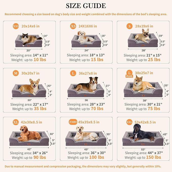 Comfort Expression Orthopedic Dog Bed for Small Dogs 24x16 Inch, Waterproof Supportive Egg Crate Foam Small Pet Bed with Removable Bolsters, Dog Couch with Washable Cover & Non-Slip Bottom, Purple