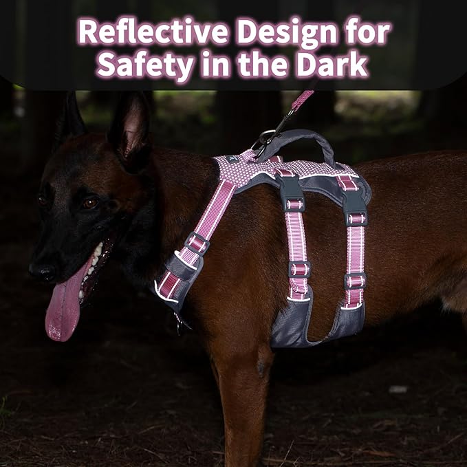 Huntboo Reflective Dog Harness with Handle, Escape Proof, No Slip, Breathable, Lightweight, Adjustable Lift Harness for Small, Medium, and Large Dogs Walking, Training, and Running Gear(Light Pink,L)