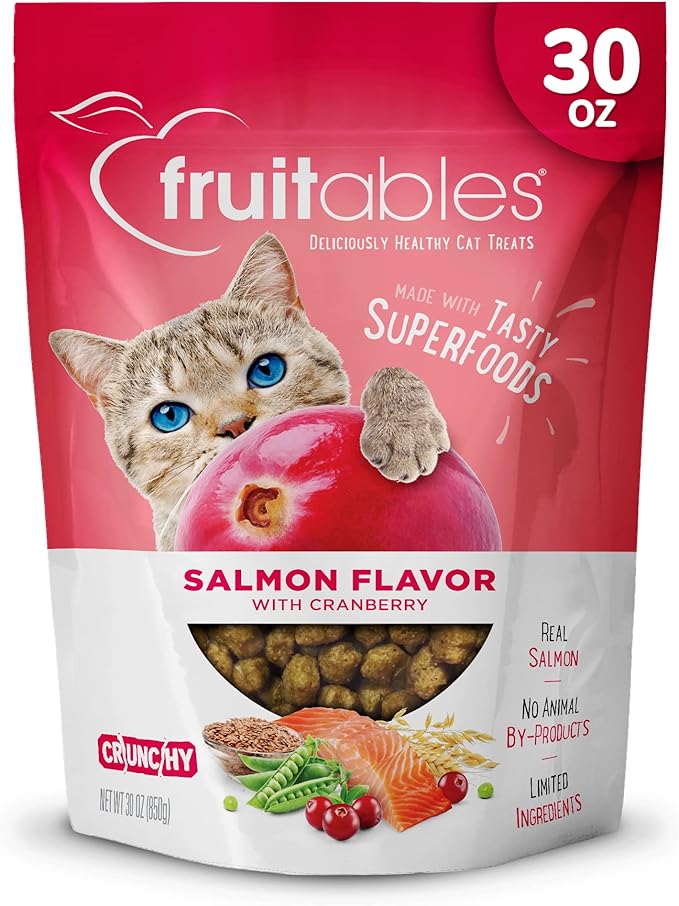 Fruitables Cat Treats Crunchy Cat Treats, Healthy Low Calorie Kitten Snacks, Made Without Wheat, Corn and Soy, Kitten Essentials, Made with Real Salmon and Cranberry, 30 Ounces