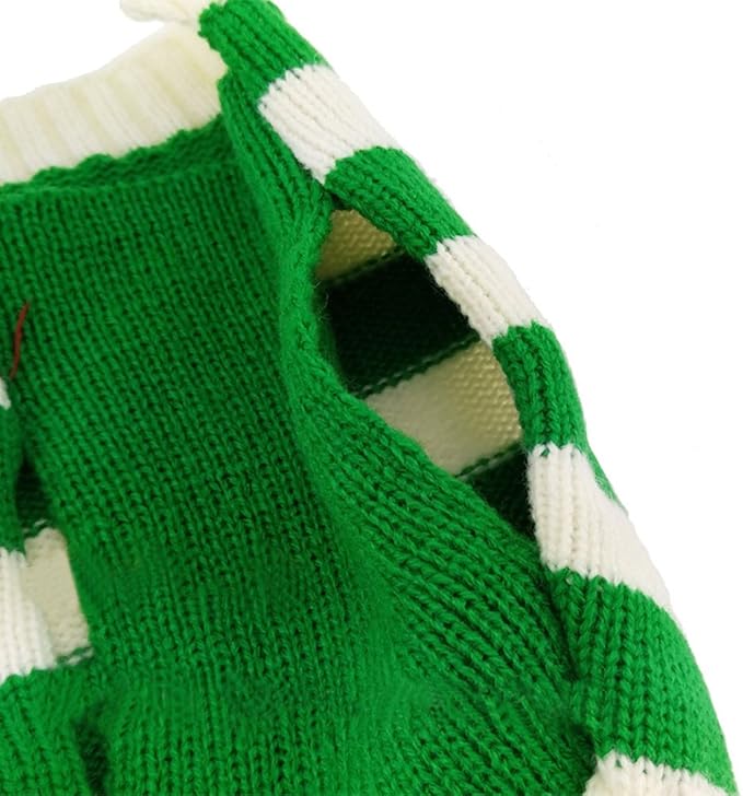 Turtleneck Stripes Pet Clothes Dog Wool Classic Sweaters (Green&White Stripes Deer, XS)