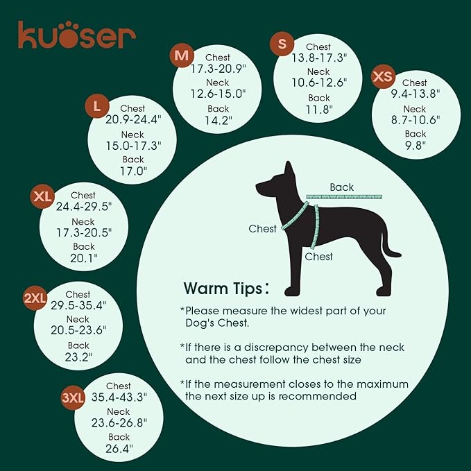 Kuoser Waterproof Dog Coat, Reversible Dog Jacket for Medium Dogs, Adjustable Durable Doggie Winter Coat Warm Puppy Cold Weather Apparel from Small to Large Breed, Blue M