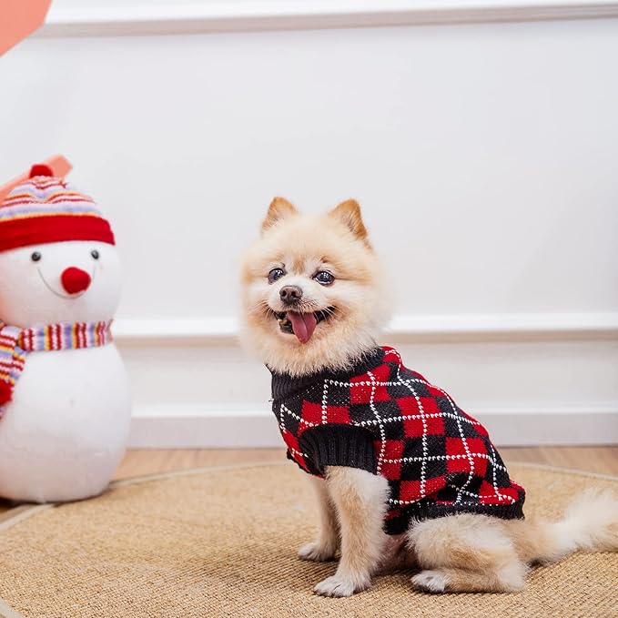 KOOLTAIL Knit Turtleneck Cold Weather Dog Sweater, Soft Diamond Plaid Pullover for Medium Large Dogs, Pet Coat Puppy Sweater for Girls Boys