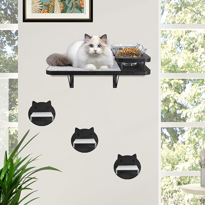 Brand Cat Wall Shelves with 3 Steps & Scratch Post, Includes 2 Food Shelves