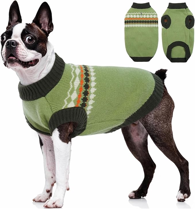 Kuoser Dog Sweater, Dog Sweaters for Medium Dogs Girl Boy, Christmas Dogs Sweater Knitwear, Warm Pet Pullover Sweatshirt Doggie Winter Clothes Apparel for French Bulldog, Boston Terrier, Green M