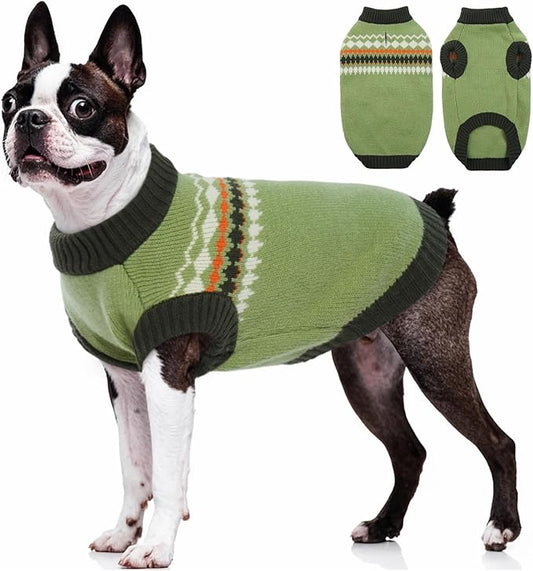 Kuoser Dog Sweater, Dog Sweaters for Medium Dogs Girl Boy, Christmas Dogs Sweater Knitwear, Warm Pet Pullover Sweatshirt Doggie Winter Clothes Apparel for French Bulldog, Boston Terrier, Green M