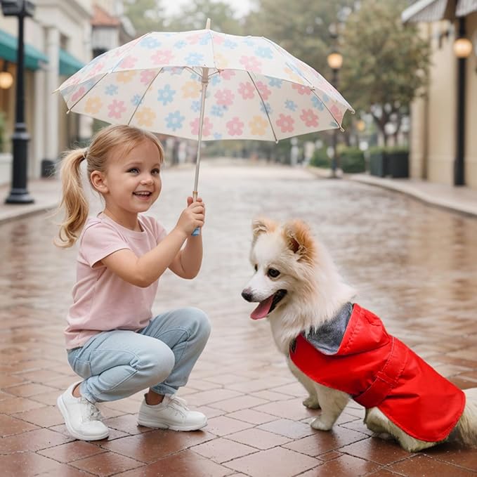 Dog Raincoat Dog Rain Jacket Poncho Waterproof Pet Rain Suit Puppy Small Medium Dogs Double Layer Breathable Lining Hooded Leash Hole Adjustable,Red,M