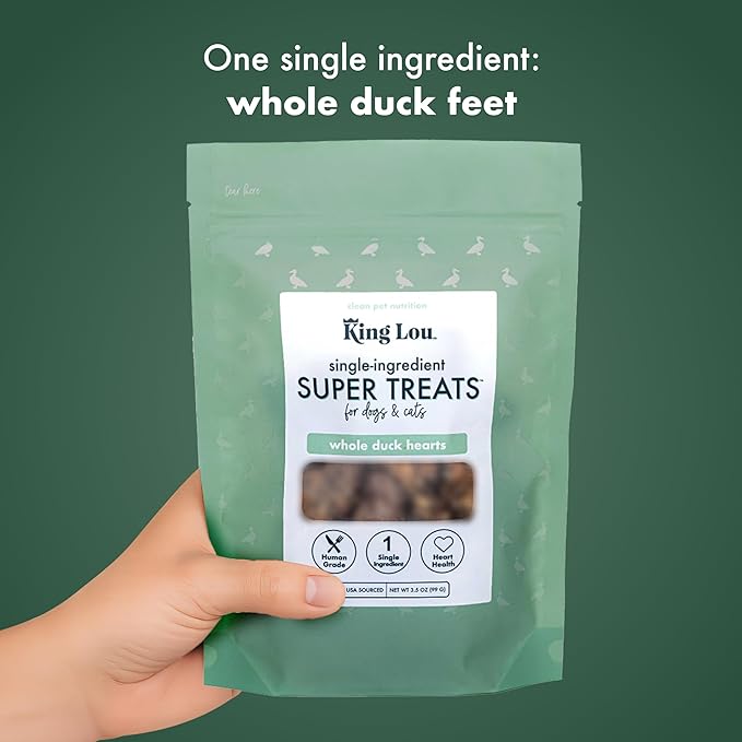 King Lou Pets - Whole Duck Hearts for Dogs and Cats - USA-Made Freeze Dried Duck Hearts - Taurine, Zinc, and Iron - 1lb Prior to Freeze Drying