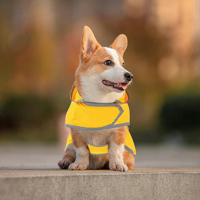 Dog Rain Coat for Large Dogs Waterproof Hooded Rain Jacket with Reflective Strips Leash Hole & Poncho Adjustable Fit (Yellow,XL)