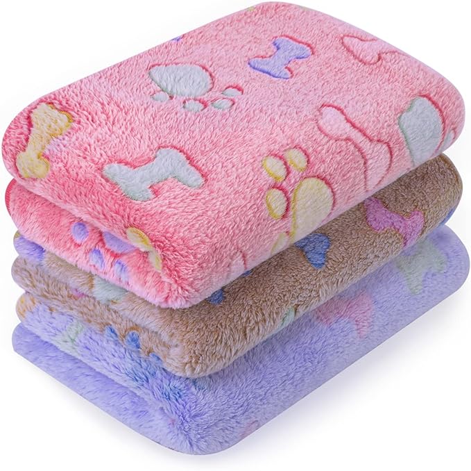 LeapSheep Pet Blankets for Dogs Cats - 3Pack Bone Pattern Super Soft Fluffy Dog Blankets for Small Medium Large Doggy Kitten (Bone, Medium)