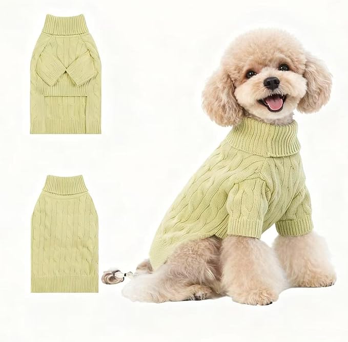Small/Medium Dog Sweater, Warm Dog Winter Coat w/Sleeves, Comfortable High Neck Premium Dog Clothes for Mini Poodle-Best for Holidays, Daily Walks S Light Green