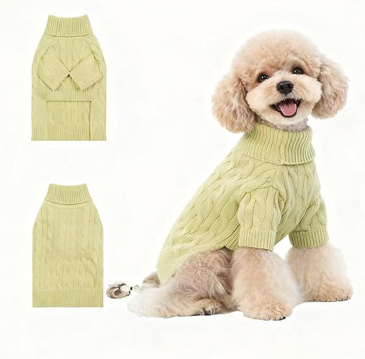 Small/Medium Dog Sweater, Warm Dog Winter Coat w/Sleeves, Comfortable High Neck Premium Dog Clothes for Mini Poodle-Best for Holidays, Daily Walks S Light Green