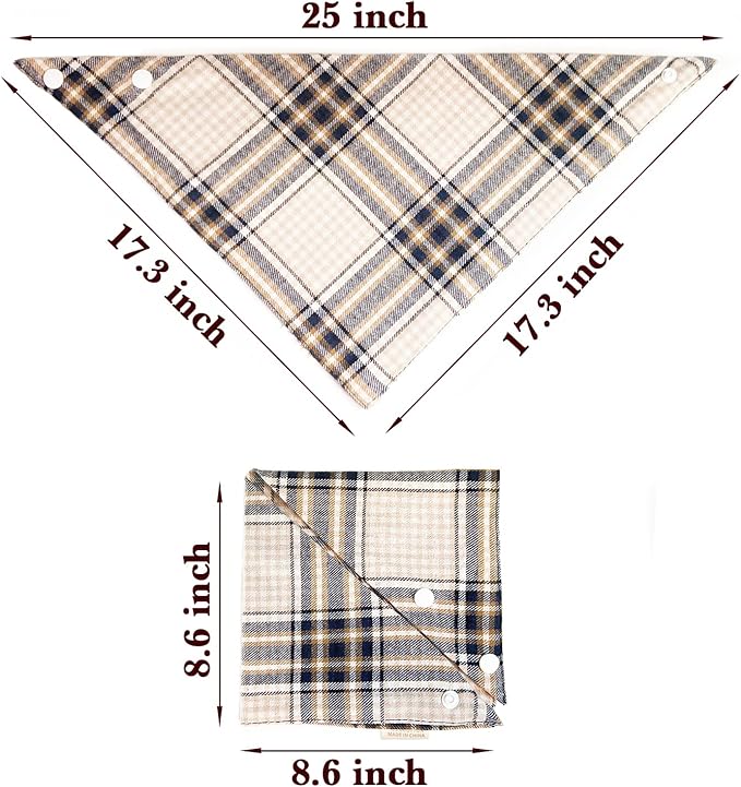 Fall 5PCS Dog Bandanas with Button - Autumn Thanksgiving Thick Triangle Bibs Dual Layer Soft Cotton Scarf for Small Medium Large Boy Girl Puppy Cat Pet Plaid Kerchief Halloween Costumes Outfits