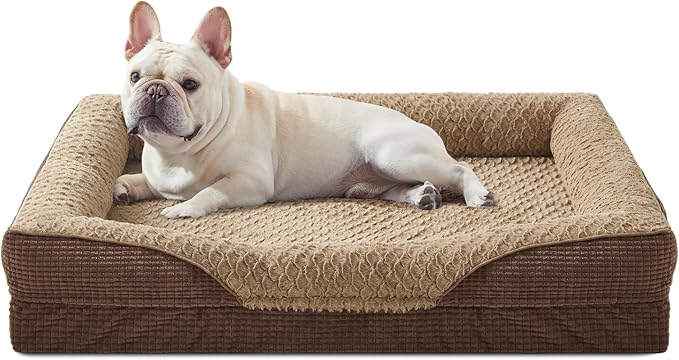 INVENHO Orthopedic Dog Bed Medium Size, Washable Egg-Crate Memory Foam Dog Couch Bed with Washable Removable Cover, Waterproof Lining and Nonskid Bottom