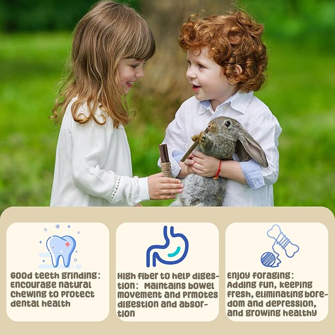 Rabbit Chew Toys,Natural Seagrass Hanging Basket with Sweet Bamboo,Timothy Hay,Water Plant Radish,Apple Sticks for Bunny Chinchillas Guinea Pigs Hamsters Rats Teeth Grinding