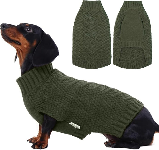 IECOii Dog Sweater,Dog Sweaters for Medium Dogs Girl and Boy,Thermal Knitted Dog Christmas Sweater for Cold Weather,Small Medium Dog Sweaters for Christmas Outfits,Pug,Dachshund Sweaters,Army-Green-M