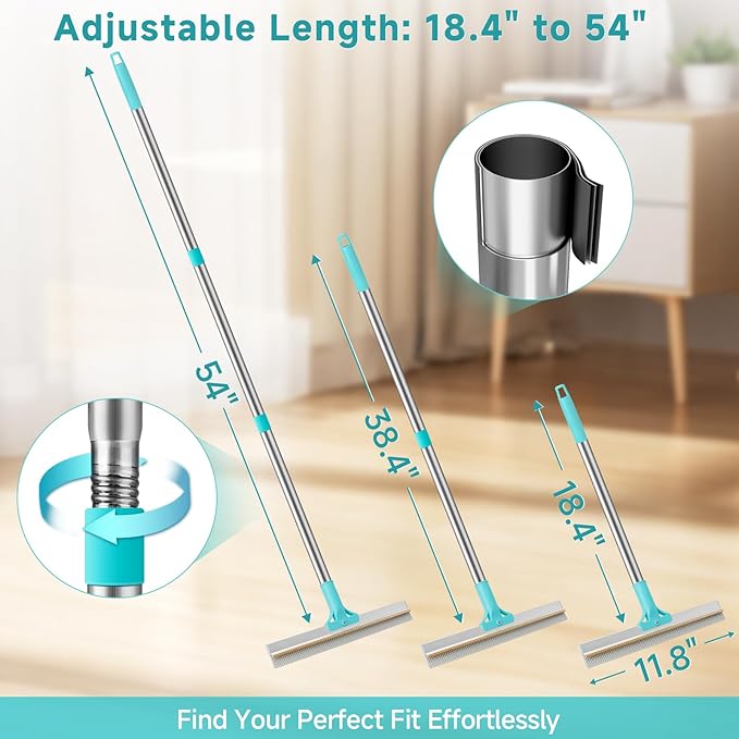 Carpet Rake for Pet Hair Removal Tool, Reusable Pet Hair Remover Broom, Dog&Cat Hair Remover Scraper Rake with 54” Adjustable Long Handle, 3 Pcs Carpet Brush Rake for Rugs, Mats, Couch, Furniture