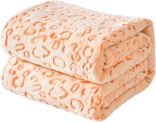 FY FIBER HOUSE Flannel Fleece Leopard Print Throw Blanket Super Soft Lightweight Fluffy Twin Blankets for Couch, 60"X80",Orange