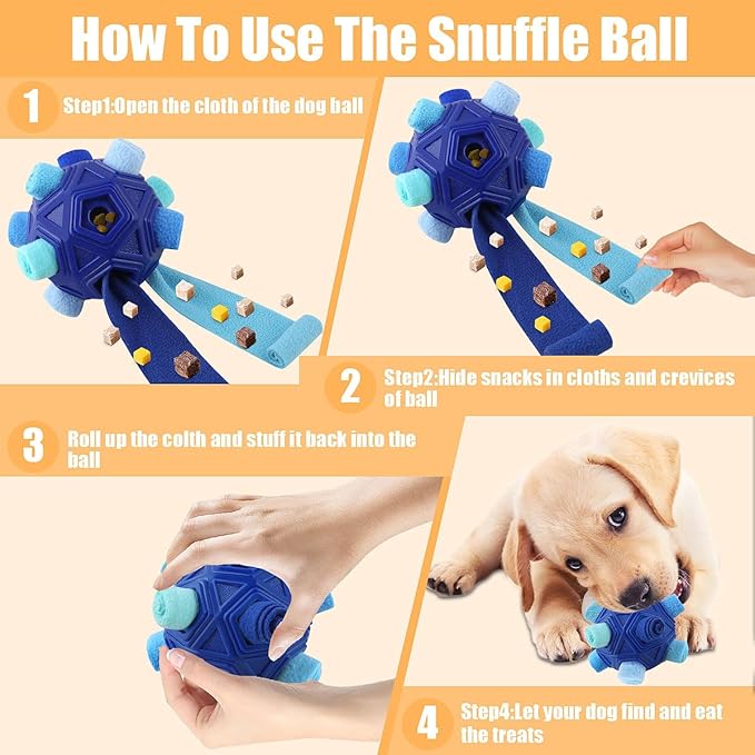 Dog Snuffle Ball-Interactive Puzzle Dog Toys Encourage Natural Foraging Skills Slow Feeder for Training and Stress Relief, Cloth Strip Hiding Food Chew Toys for Any Size Dogs