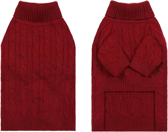 Small/Medium Dog Sweater, Warm Dog Winter Coat w/Sleeves, Comfortable High Neck Premium Dog Clothes for Mini Poodle-Best for Holidays, Daily Walks S Deep Red