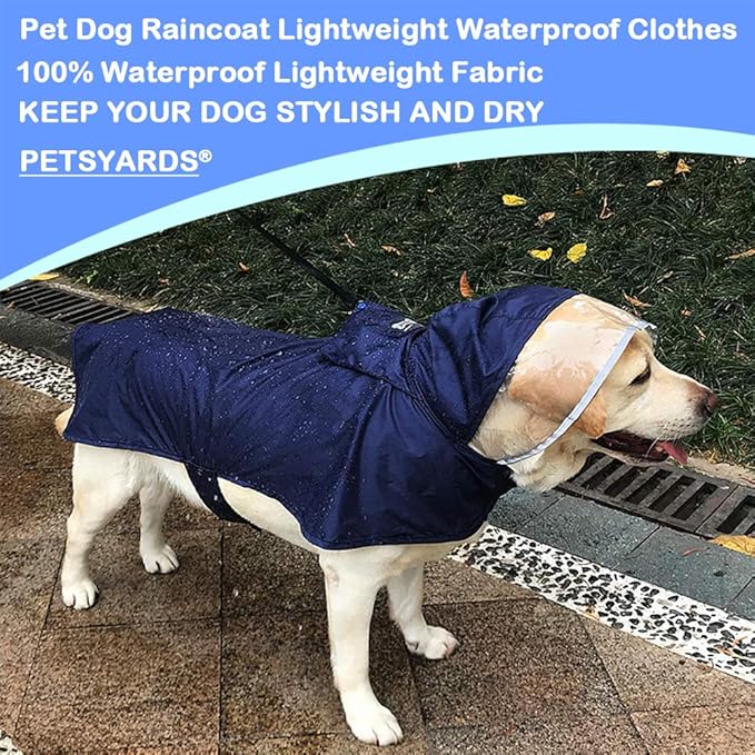 Pet Raincoat Packable Hooded Dog Rain Jacket Reflective Strips Lightweight Adjustable Poncho for Small Medium Large Dogs Blue M