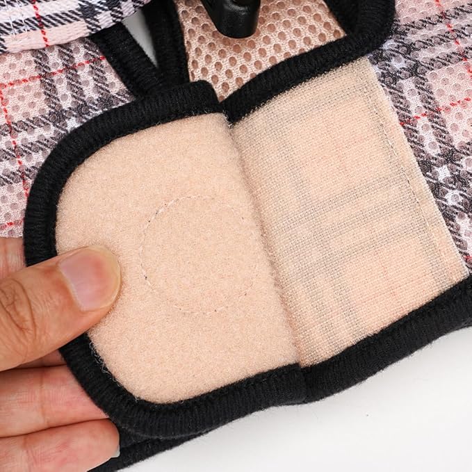 EcoBark Teacup Dog Harness - Luxury Step in Dog Harnesses - Reflective and Adjustable Vest Harness - Soft Mesh Halter Harness Vest for Puppies & Dogs (Beige Plaid)