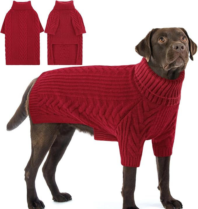 Dog Sweaters for Large Dog Girl Boy, Turtleneck Long Sleeve Knitted Pets Pullover Fall Winter Warm Solid Pull-on Pet Sweatshirt Rottweiler (Red, 2XL)