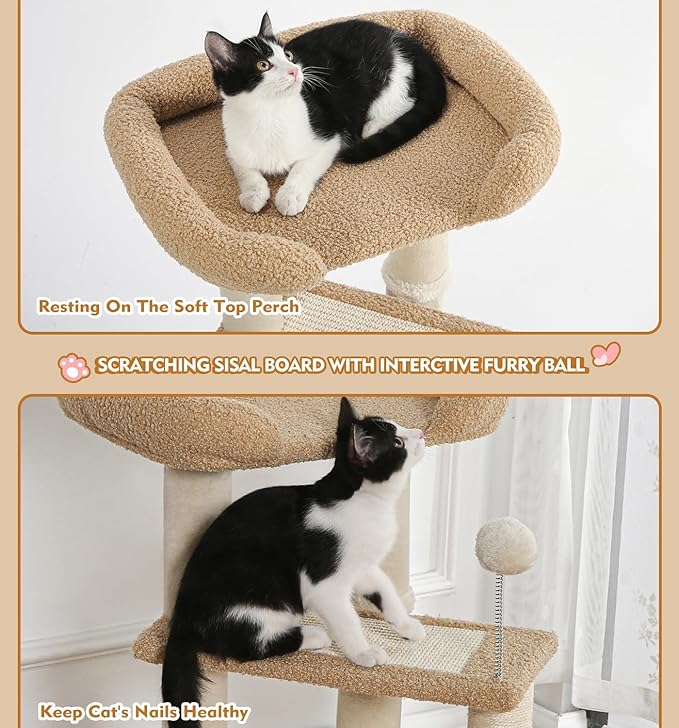 Made4Pets Cat Tree, Carpet Cat Tower Grey for Indoors Cats, Cute Wood Kitty Condo with Scratching Post and Pad, 29" Multi-Level Modern Activity Climbing Furniture for Small and Medium Cats