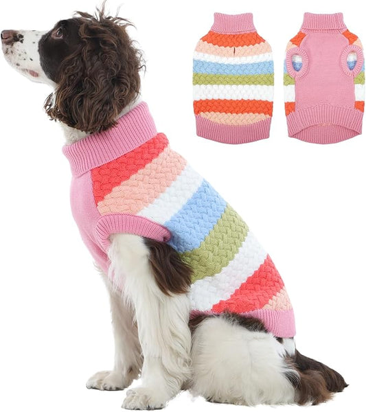 Kuoser Dog Sweater, XL Dog Sweaters for Large Dogs Pet Cable Knitted Pullover Warm Clothes, Turtleneck Classic Knitwear Soft Thick Puppy Xmas Holiday Outfit Cold Weather Thermal Wear, Pink XL