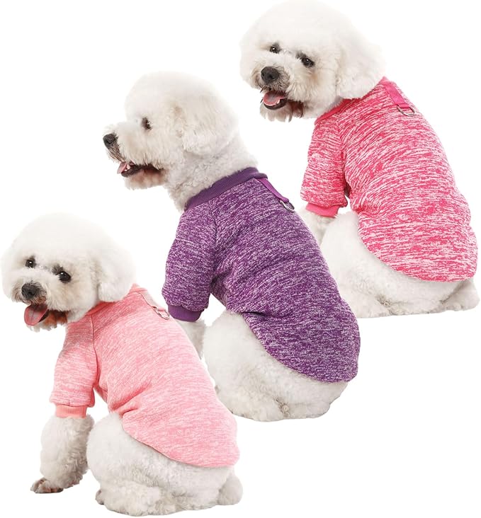 Dog Sweater, Dog Sweaters for Small Dogs, 2, 3 Pack Warm Soft Pet Clothes for Puppy, Medium Large Cat, Dogs Girl or Boy, Dog Shirt for Winter Christmas (Buckle Pink+Purple+HotPink, XX-Small)