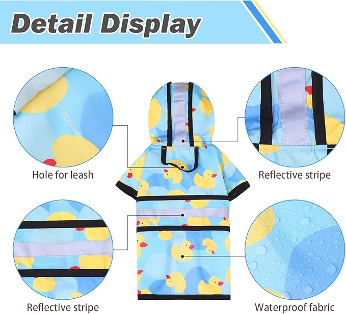 KOOLTAIL Dog Raincoat Hooded Slicker Poncho with Leash Hole, Raincoat for Small Medium Dogs, Waterproof Doggie Rain Jacket with Reflective Strip, Adjustable Breathable Puppy Rainwear-Yellow Duck