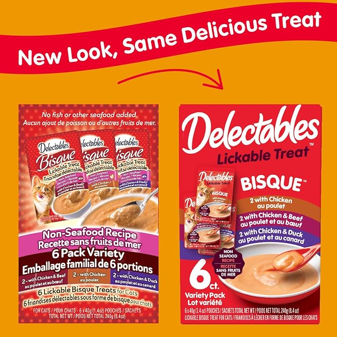 Delectables Bisque Non-Seafood Lickable Cat Treats Variety Pack, 6 Count (Pack of 6)