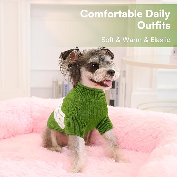 Queenmore Warm Dog Sweater, Soft Pet Knitwear, Knitted Pullover, Winter Pet Clothes for Small Medium Dogs Cats