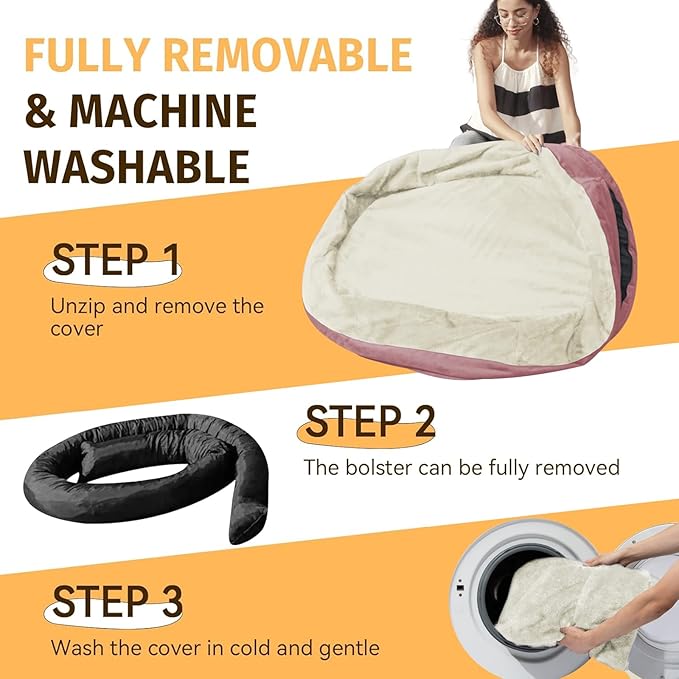 Orthopedic Waterproof Large Dog Bed: Memory FoamWashable Dog Bed with Bolsters - Removable Orthopedic Cover for Medium L XL Large Sized Pet - Non-Slip Bottom - Pink