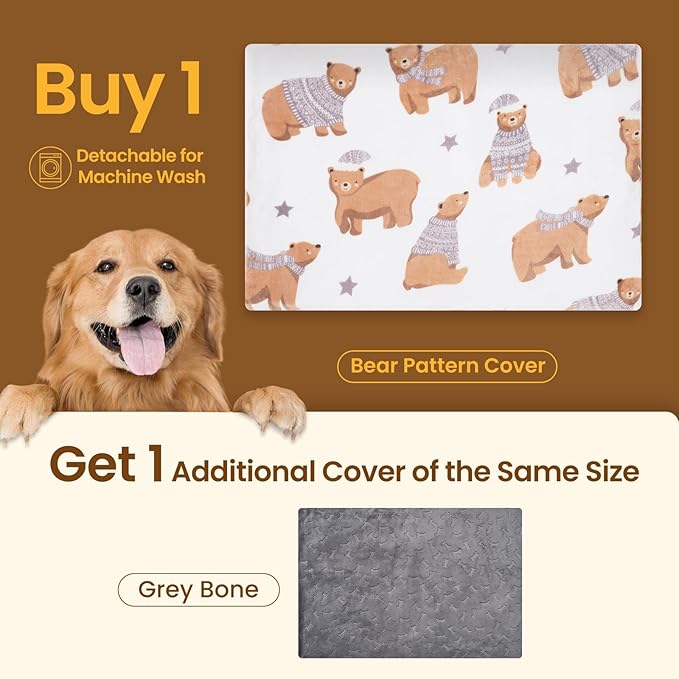 Bearhug Dog Heating Pad, Pet Heating Pad 35"×24"[Two Replaceable Cover] Adjustable Temperature Heated Cat Bed with Steel-Wrapped Cord, Waterproof and Chew-Resistant for Dogs Cats Large Animals