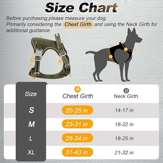BARKBAY Service Dog Vest Tactical Dog Harness Medium Large Sized Dog Tags Personalized No Pull Adjustable Harness Reflective K9 Working Training Easy Control Military MolleSystem(Army Green,M)