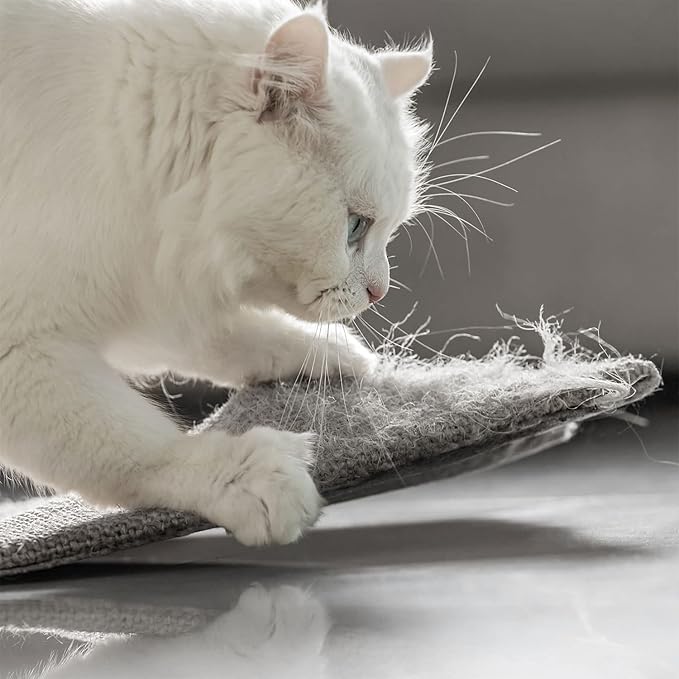 NAZVA Cat Scratcher Mat - 16”x12” (Pack of 2) - Natural Sisal Fabric Scratching Pad Velcro Furniture Carpets Sofas Couch Protector Rug - Grey