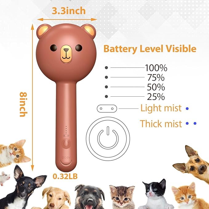 Cat Steam Brush with 2 Spray Levels & Release Button, 4-in-1 IPX7 Waterproof Water Brush for Shedding Grooming, Pet Hair Removal Comb for Long Short Haired Cats Dogs, Self Cleaning Slicker