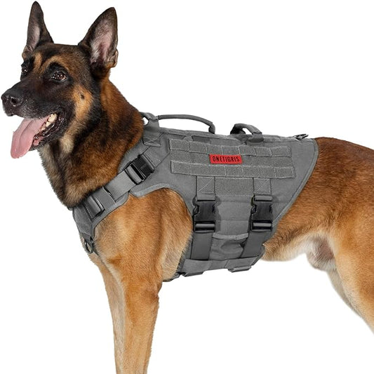 OneTigris Large Tactical Dog Harness, No Pulling Adjustable Dog Vest Harness, Heavy Duty Dog Harness with Handle, Large Hook and Loop Panels for Patch