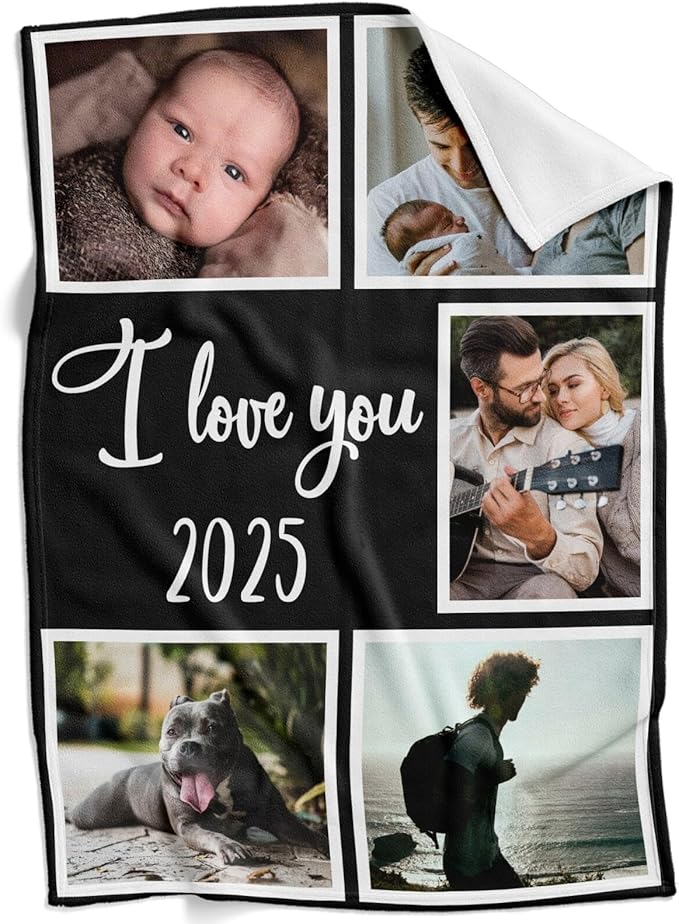 Custom Blanket with Photo, Personalized Blanket with Picture, Customized Photo Blankets, Customizable Blankets, Personalized Birthday Gifts for Women, Men, Mom, Dad, Family, Friend
