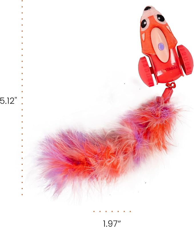 Catstages Racin' Squirrel Robot, Electronic Moving Cat Toy with Feathers, USB Rechargeable, Red