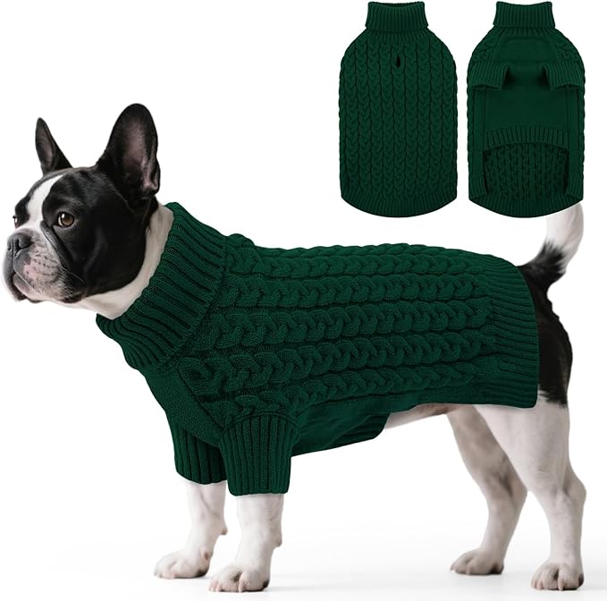 SAWMONG Dog Sweater, Dog Sweaters for Medium Dogs Girls Boys, Pullover Turtleneck Knitted Doggy Sweatshirt, Cold Weather Pet Clothes（Green, Medium