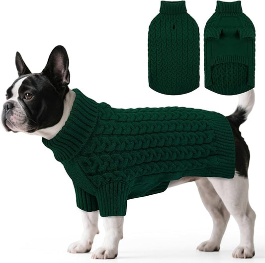 SAWMONG Dog Sweater, Dog Sweaters for Large Dogs Girls Boys, Pullover Turtleneck Knitted Doggy Sweatshirt, Cold Weather Pet Clothes（Green, Large