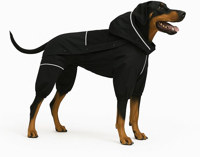LOVELONGLONG Waterproof Dog Raincoat with Removable Hood – Outdoor Full Body Dog Jacket, Windproof Snowproof Shell Suit – All Season Pet Rain Gear Black XS