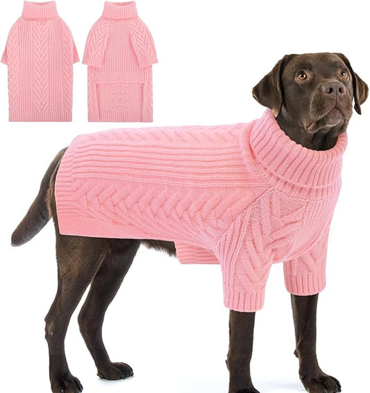 Dog Knitted Sweaters for Medium Large Dogs, Dog Winter Turtleneck, Pet Warm Pullover Thick Sweatshirt Beagle, Bulldog, Husky, Golden Retriever, Labrador, Samoyed, Rottweiler Pink XL