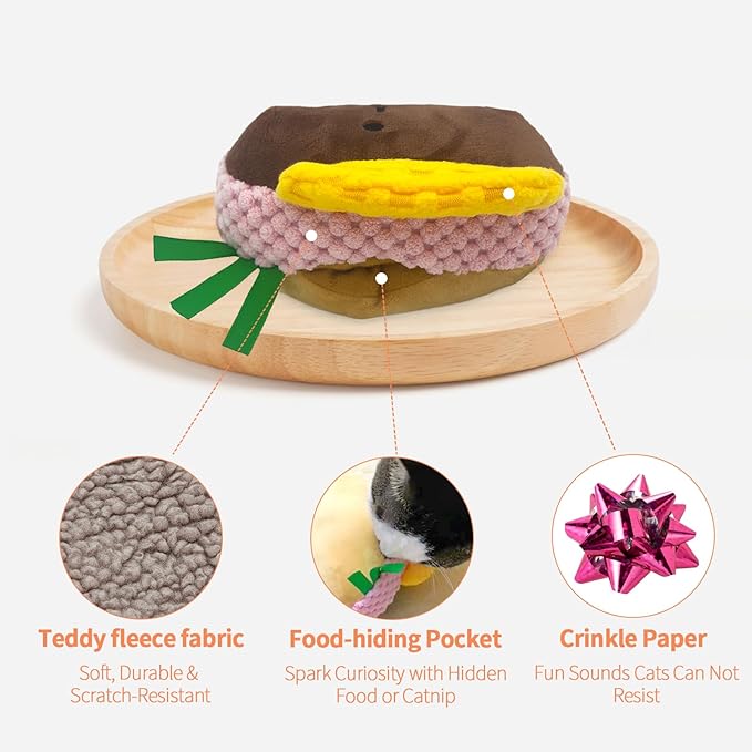 Cat Toys - Hot Dog, Fun Kick and Toss Catnip Toy with Crinkle Sound, Includes Catnip & Silvervine Powder (5g+5g) + 5 Reusable Pouches, Gift for Indoor Cats