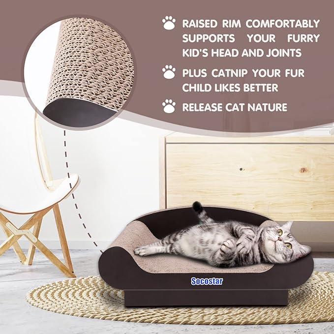 Cat Couch Bed Pad, Cardboard Cats Scratcher Furniture with Catnip, Large Scratch Sofa for Indoor Cats, Wear Resistant and Durable Cat Scratching Board