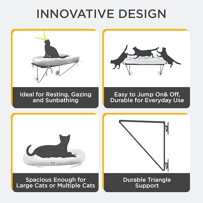 EvolutionUSA Cat Window Perch, Durable Feline Window Bed, Comfy Perch for 360 Views, Durable Elevated Cat Bed Lounger, Ideal Cat Window Hammock for Large Cats, Heavy Duty Window Bed, 24.4x12.6 in