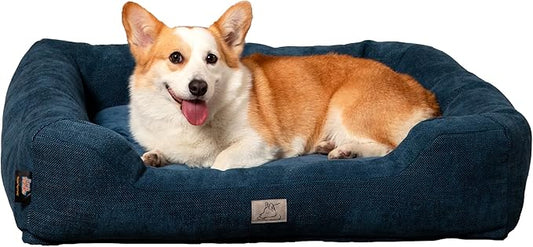 Furry's Paradise Cuddler Waterproof Bolster Pet Bed with Recycled Fibers and Non-Slip Bottom. (Deeper Waters, Medium)