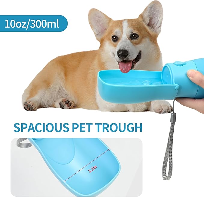 Dog Water Bottle, Travel Puppy Water Bowl, Leak Proof Portable Puppy Water Dispenser, Foldable Dog Water Bottle for for Pets Outdoor Walking, Hiking, Travel, Food Grade Plastic - 10oz Blue