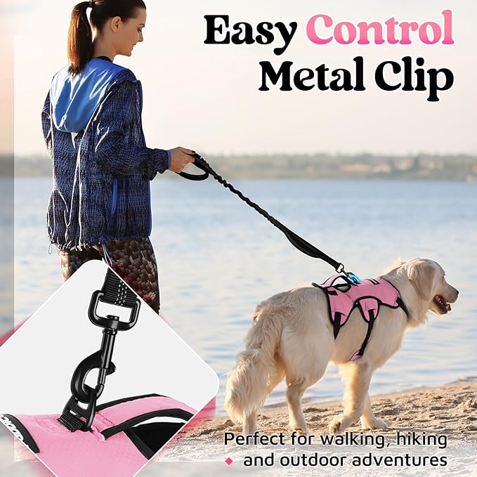 rabbitgoo Escape Proof Dog Harness Large Dogs, Soft Padded Full Body Pet Harness, Reflective Adjustable No Pull Vest with Lift Handle and Leash Clip for Walking Hiking, Light Pink, XL